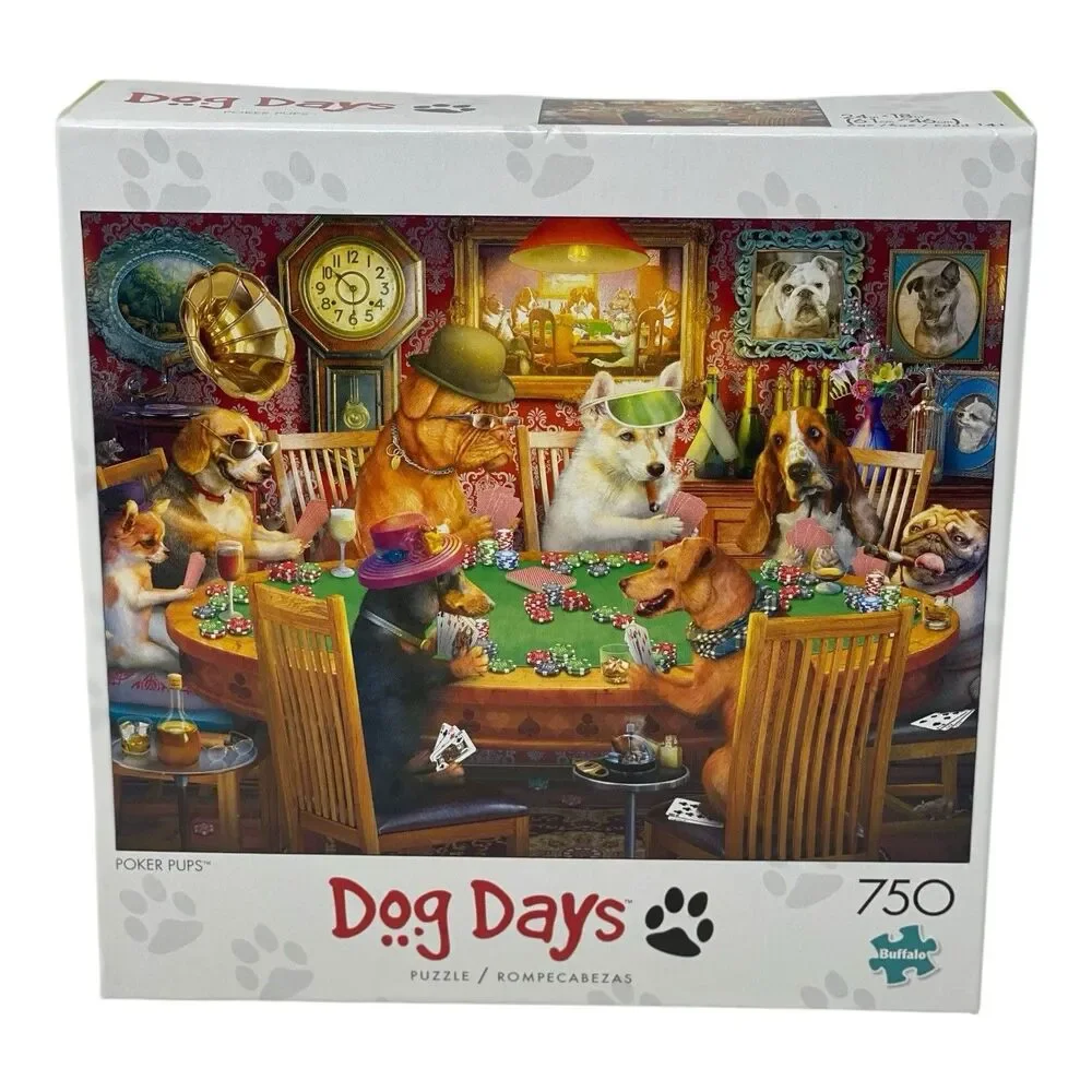 Buffalo Games Dog Days Poker Pups 750 Piece Jigsaw Puzzle Dogs Playing Cards